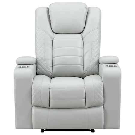 Contemporary Power Recliner with Power Tilt Headrest, Cupholders, and Storage Arms